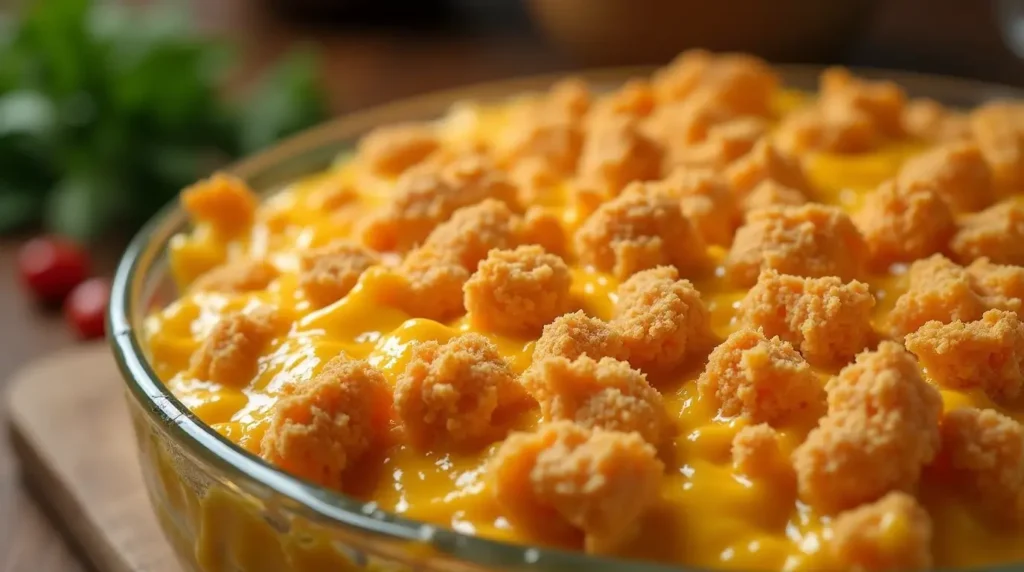 Million Dollar Chicken Casserole: 5 Easy Steps for the Ultimate Recipe 3 Golden casserole topping with crushed Ritz crackers and melted cheddar cheese.