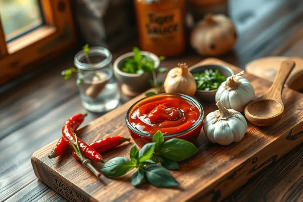 Fresh ingredients and sauce for tiger sauce recipe