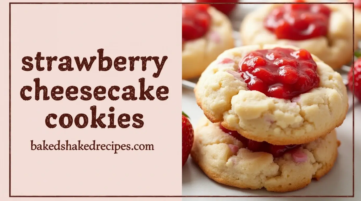 7 Best Strawberry Cheesecake Cookies Recipes You Must Try (2025) 2 Strawberry cheesecake cookies recipe divided in two sections, one showing the recipe and the other with the title in bold, rustic font and website name.