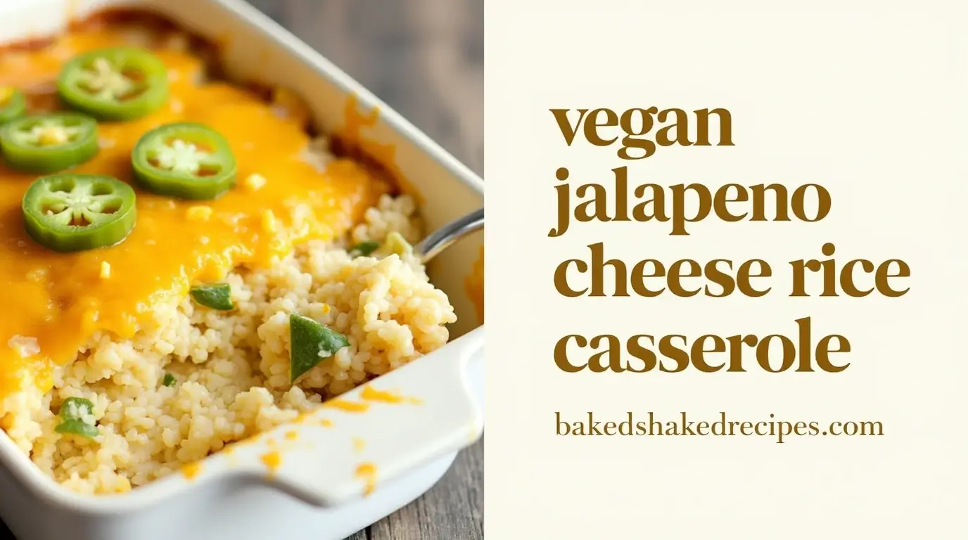 Vegan Jalapeno Cheese Rice Casserole: How to Make It Perfect in 5 Simple Steps 1 Vegan jalapeno cheese rice casserole divided into two sections with the recipe on the left and the title and website on the right.